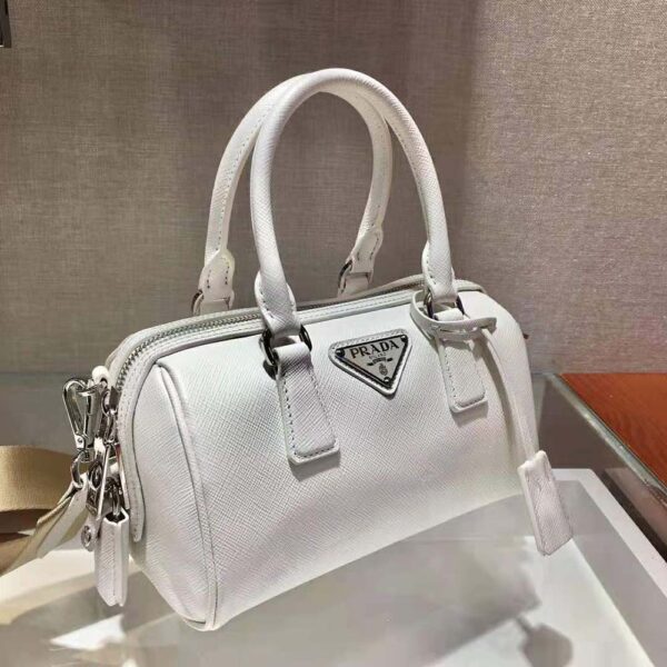 Prada Women Saffiano Leather Top-handle Bag-white (4)