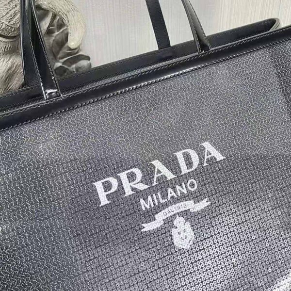 Prada Women Sequined Mesh Tote Bag-Black (6)