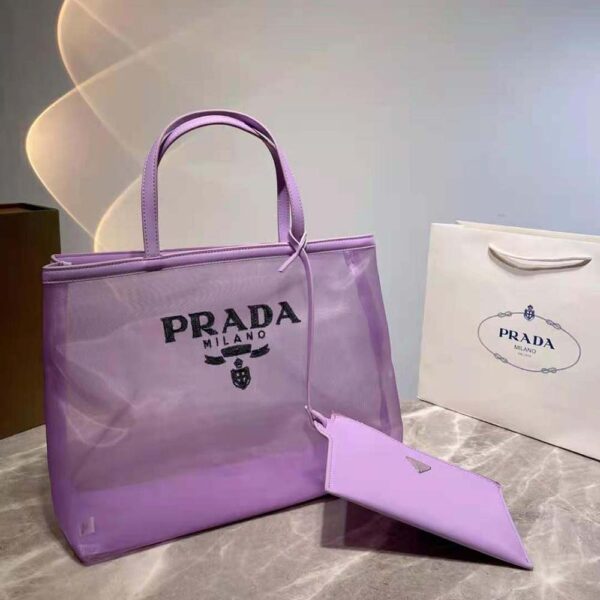 Prada Women Sequined Mesh Tote Bag-Purple (2)