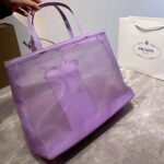 Prada Women Sequined Mesh Tote Bag-Purple – Image 6