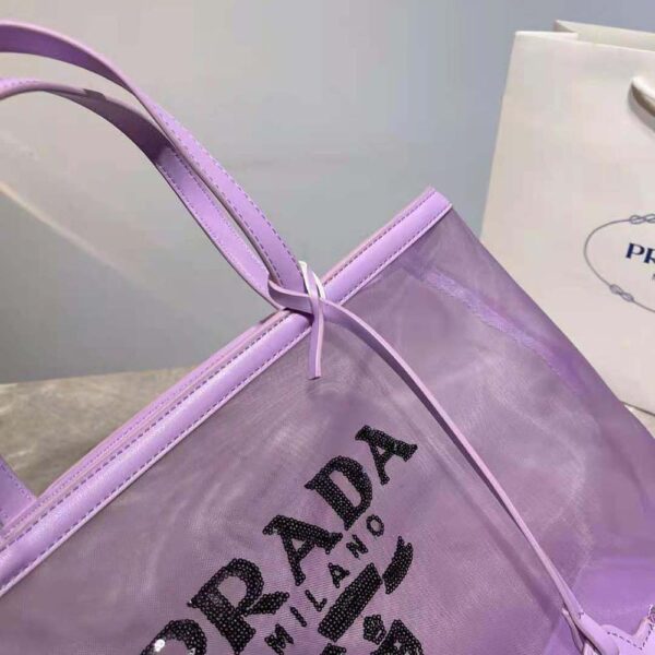 Prada Women Sequined Mesh Tote Bag-Purple (5)