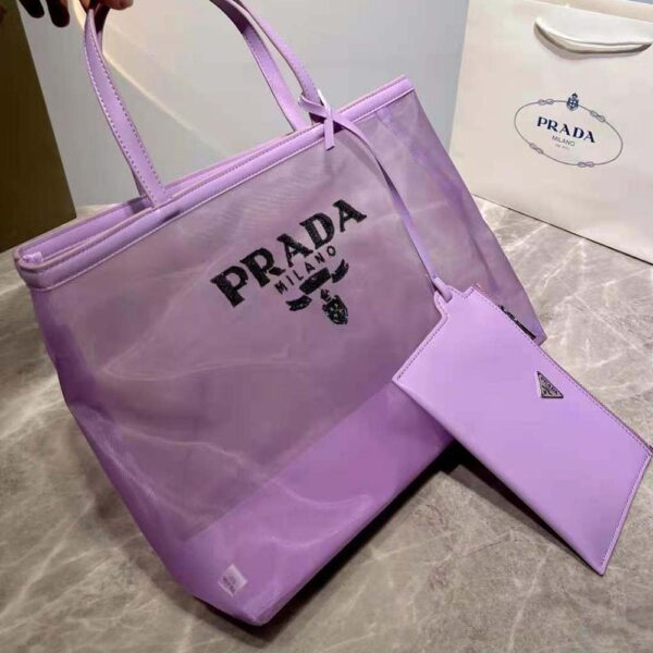 Prada Women Sequined Mesh Tote Bag-Purple (9)