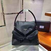 Prada Women Signaux Nylon and Leather Hobo Bag-black (1)