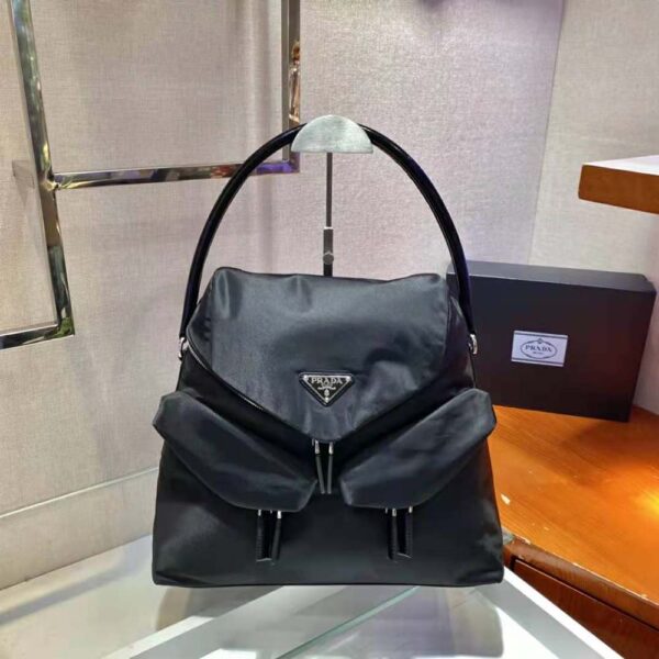Prada Women Signaux Nylon and Leather Hobo Bag-black (2)