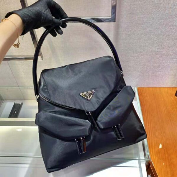 Prada Women Signaux Nylon and Leather Hobo Bag-black (3)