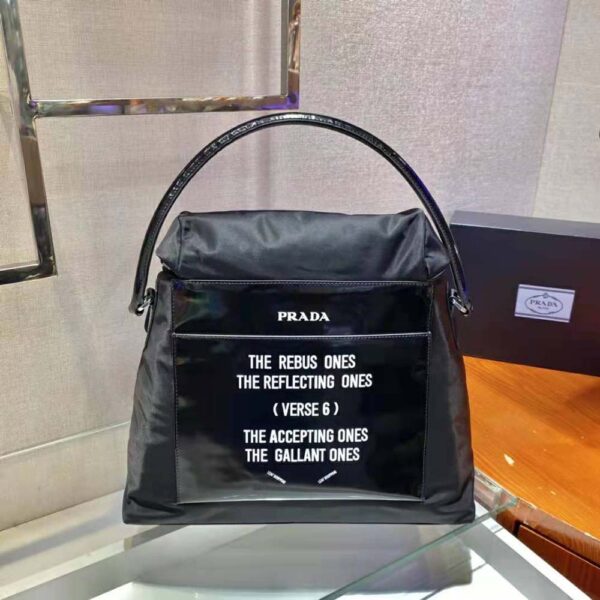 Prada Women Signaux Nylon and Leather Hobo Bag-black (4)