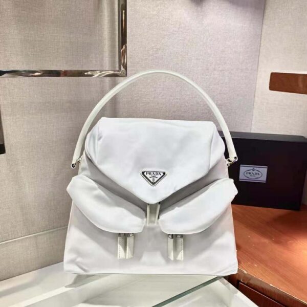 Prada Women Signaux Nylon and Leather Hobo Bag-white (2)