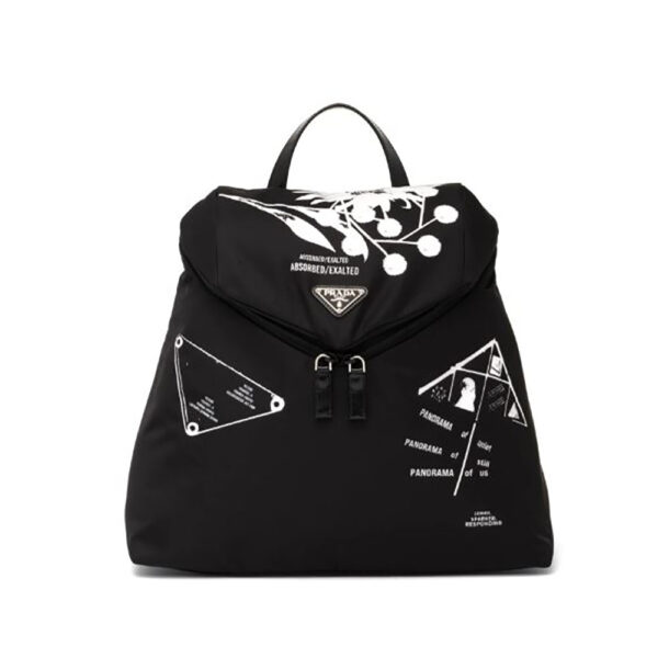 Prada Women Signaux Printed Nylon Backpack-black (1)