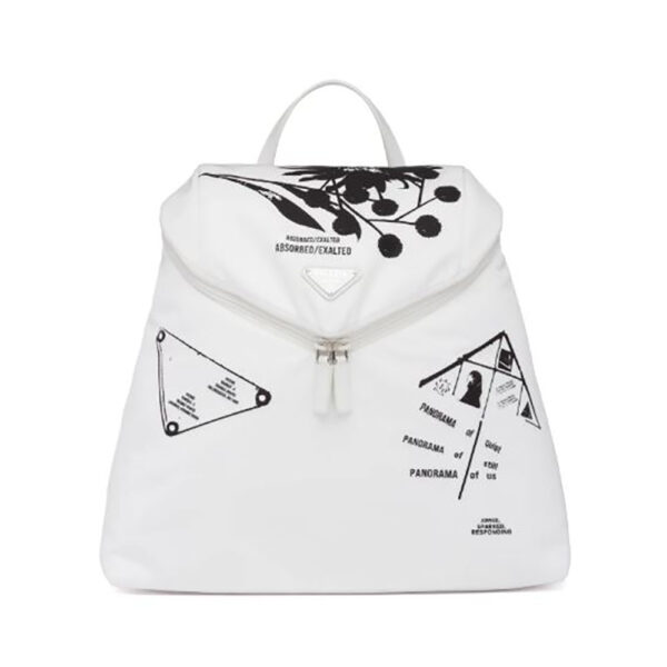 Prada Women Signaux Printed Nylon Backpack-White