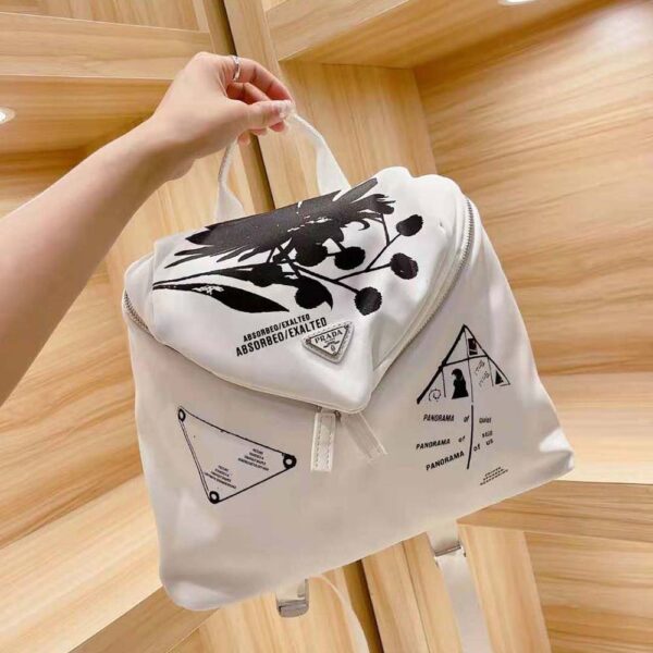Prada Women Signaux Printed Nylon Backpack-white (4)
