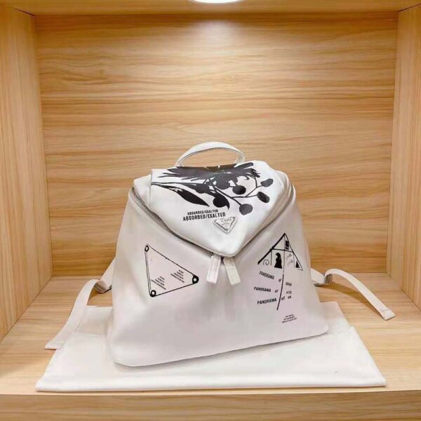 Prada Women Signaux Printed Nylon Backpack-white (6)