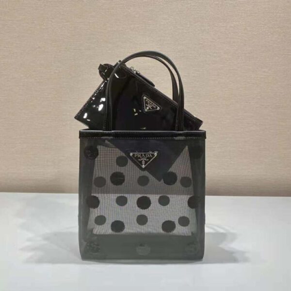 Prada Women Small Polka-Dot Mesh Tote Bag-Black (3)