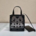 Prada Women Small Polka-Dot Mesh Tote Bag-Black - Image 3