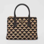 Prada Women Small Prada Galleria Jacquard Fabric Bag-Brown