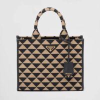 Prada Women Small Prada Symbole Jacquard Fabric Handbag-Brown (1)