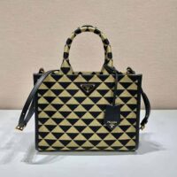Prada Women Small Prada Symbole Jacquard Fabric Handbag-Brown (1)