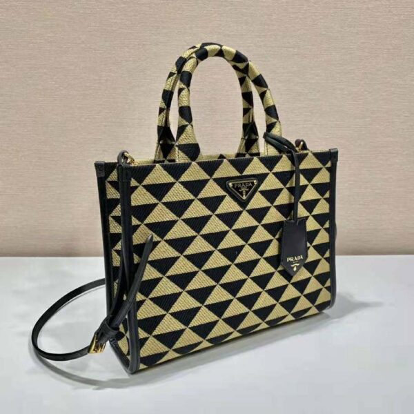 Prada Women Small Prada Symbole Jacquard Fabric Handbag-Brown (3)