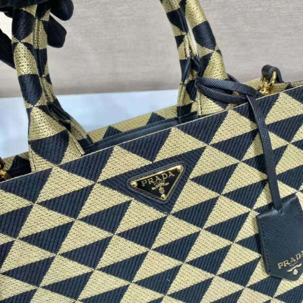 Prada Women Small Prada Symbole Jacquard Fabric Handbag-Brown (9)
