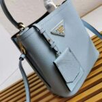 Prada Women Small Saffiano Leather Prada Panier Bag-Blue - Imagen 7
