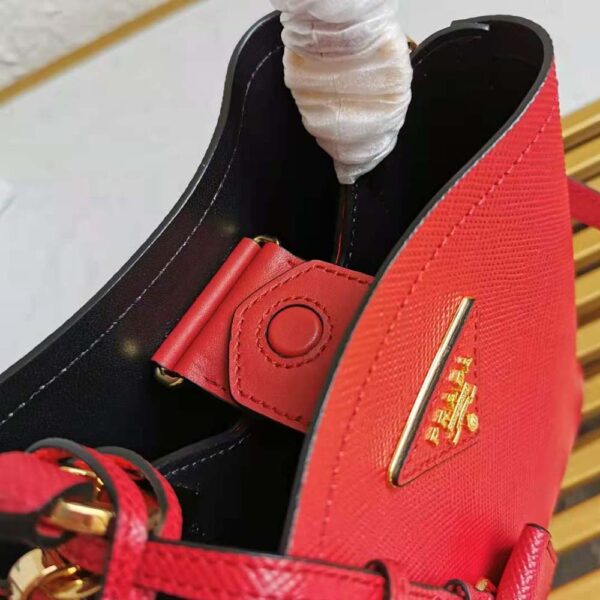 Prada Women Small Saffiano Leather Prada Panier Bag-red (10)