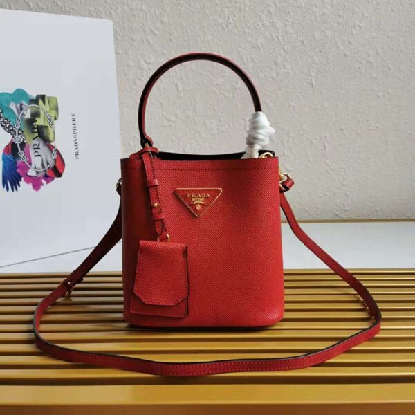 Prada Women Small Saffiano Leather Prada Panier Bag-red (2)