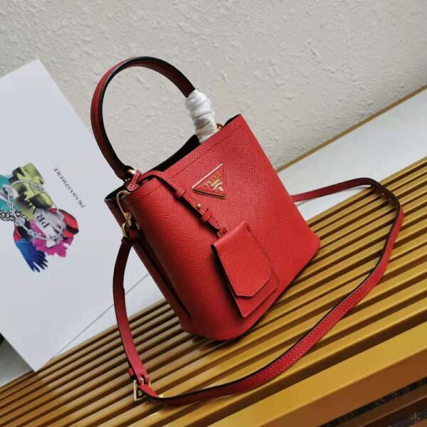 Prada Women Small Saffiano Leather Prada Panier Bag-red (3)