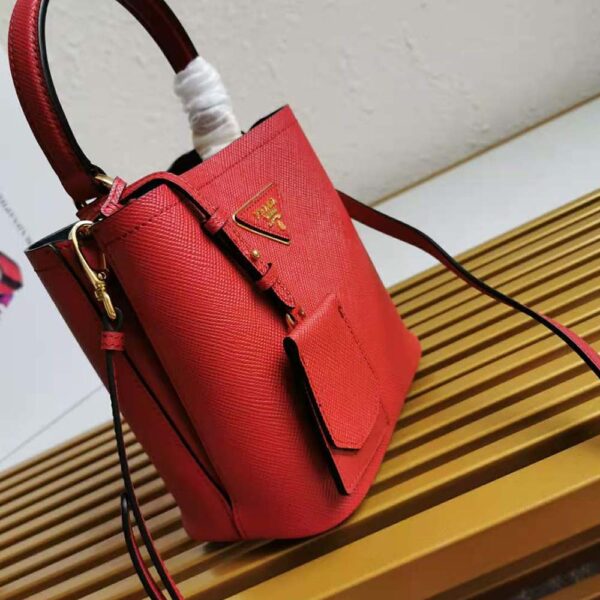 Prada Women Small Saffiano Leather Prada Panier Bag-red (5)