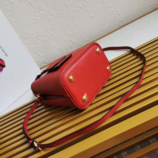 Prada Women Small Saffiano Leather Prada Panier Bag-red (6)