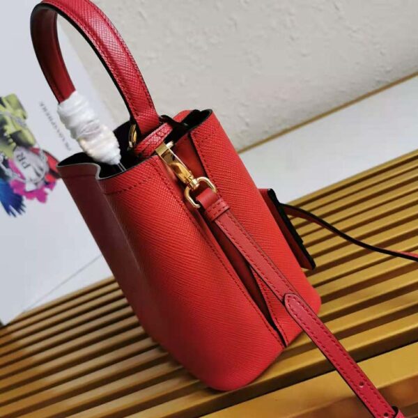 Prada Women Small Saffiano Leather Prada Panier Bag-red (7)