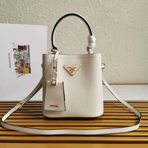 Prada Women Small Saffiano Leather Prada Panier Bag-white (2)