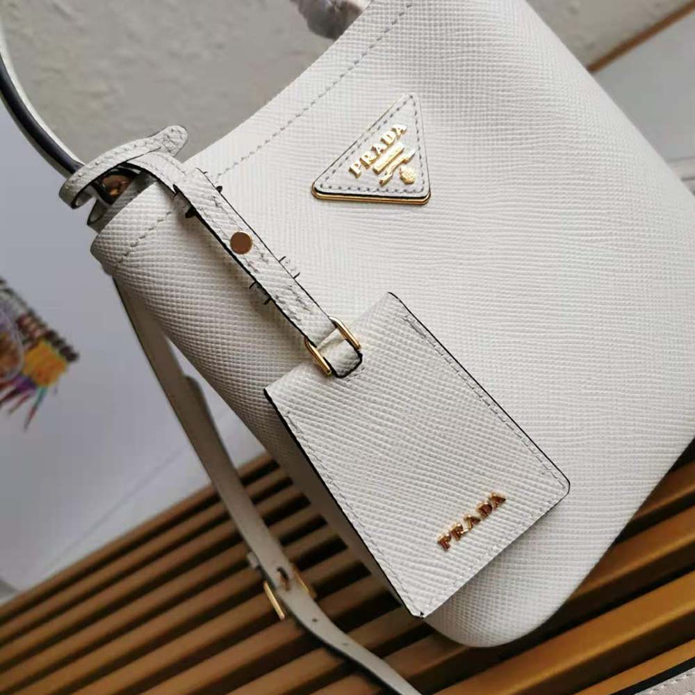 Small Saffiano Leather Prada Panier Bag 10.5*17*18cm 1BA217, White, One Size