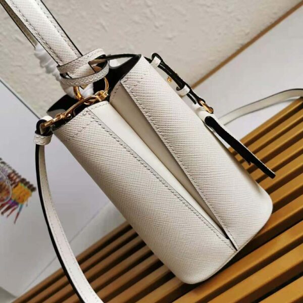 Prada Women Small Saffiano Leather Prada Panier Bag-white (7)