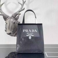 Prada Women Small Sequined Mesh Tote Bag-Black (1)