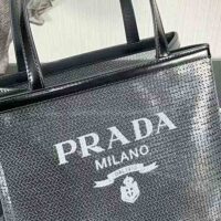 Prada Women Small Sequined Mesh Tote Bag-Black (1)