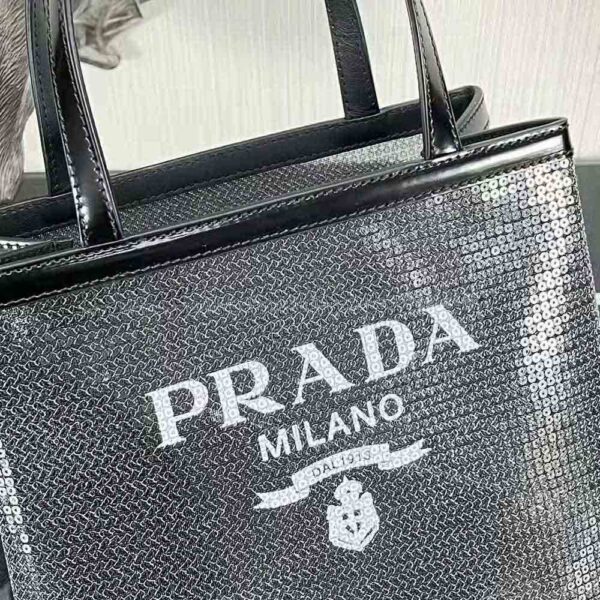 Prada Women Small Sequined Mesh Tote Bag-Black (7)