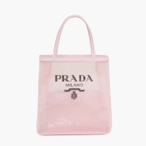 Prada Women Small Sequined Mesh Tote Bag-Pink