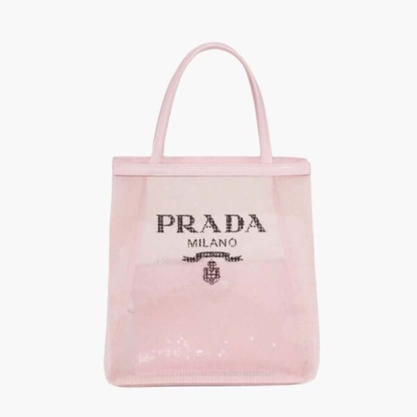 Prada Women Small Sequined Mesh Tote Bag-Pink (1)