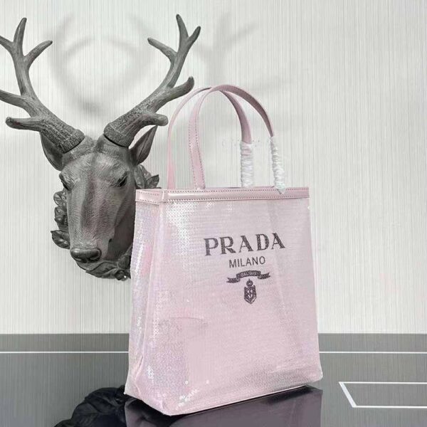 Prada Women Small Sequined Mesh Tote Bag-Pink (3)