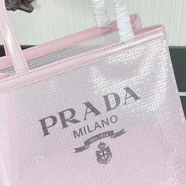 Prada Women Small Sequined Mesh Tote Bag-Pink (6)