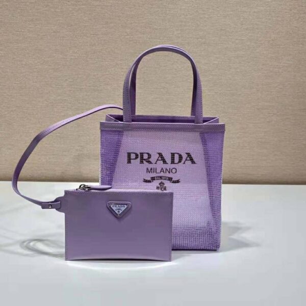 Prada Women Small Sequined Mesh Tote Bag-Purple (2)