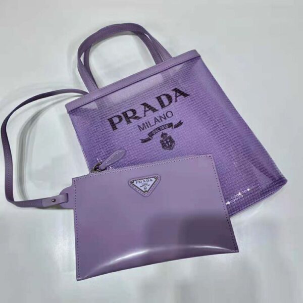 Prada Women Small Sequined Mesh Tote Bag-Purple (3)