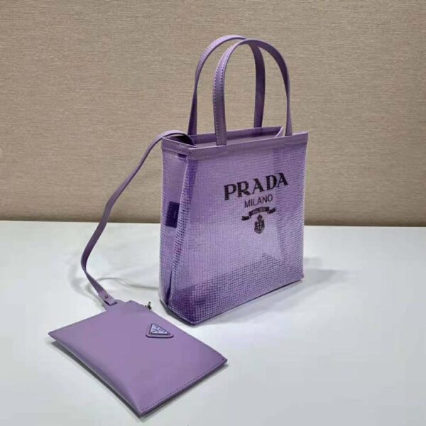 Prada Women Small Sequined Mesh Tote Bag-Purple (4)