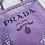 Prada Women Small Sequined Mesh Tote Bag-Purple – Image 8