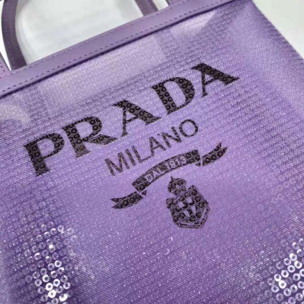 Prada Women Small Sequined Mesh Tote Bag-Purple (5)