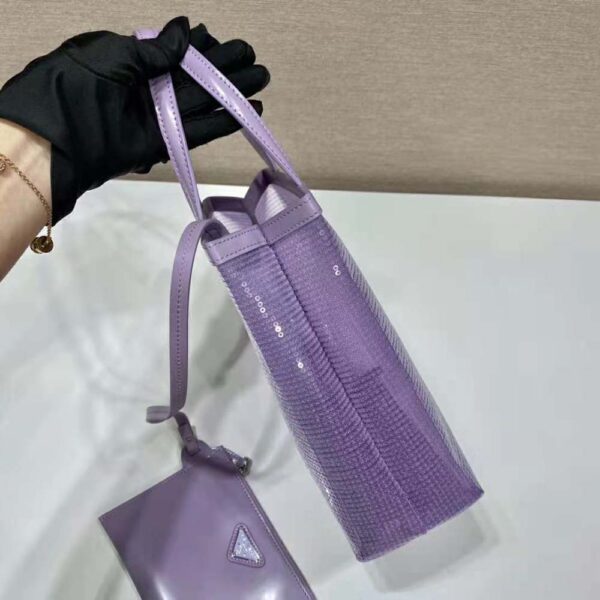 Prada Women Small Sequined Mesh Tote Bag-Purple (6)
