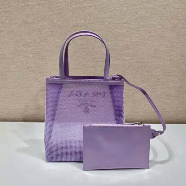 Prada Women Small Sequined Mesh Tote Bag-Purple (7)