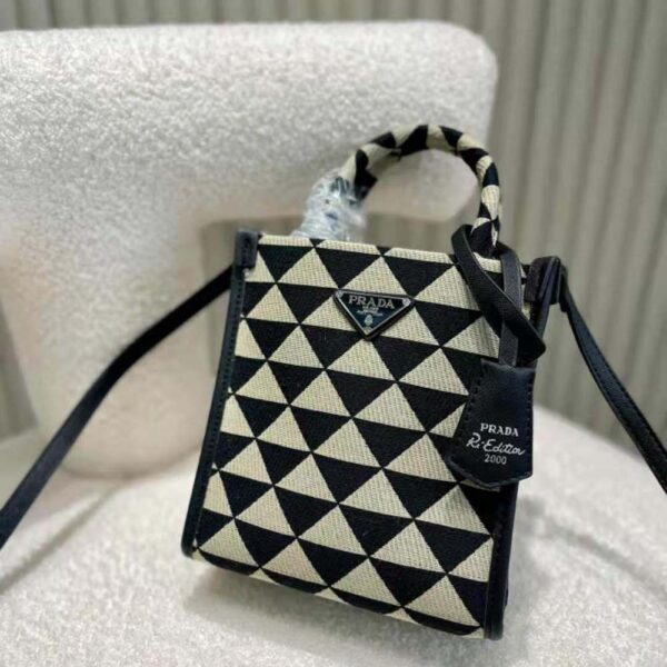 Prada Women Symbole Jjacquard Fabric Micro Bag-Beige (2)