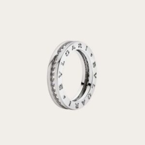 Bvlgari Women B.zero1 One-Band Ring in 18 KT White Gold Set with Pave Diamonds on the Spiral