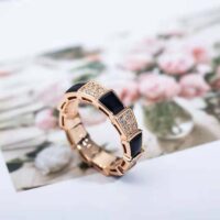 Bvlgari Women Serpenti Viper Band Ring in 18 KT Rose Gold-black (1)