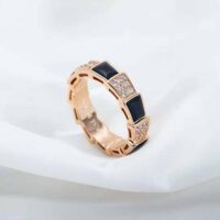 Bvlgari Women Serpenti Viper Band Ring in 18 KT Rose Gold-black (1)